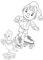 coloriage oui oui fait du roller avec la poule